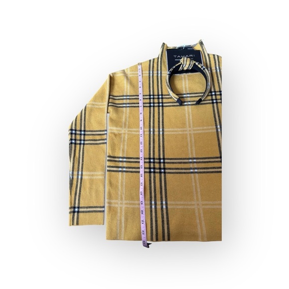 Tahari Plaid Mock Neck Sweater Top Set NWT Yellow M w/ Matching Headband - Picture 2 of 5